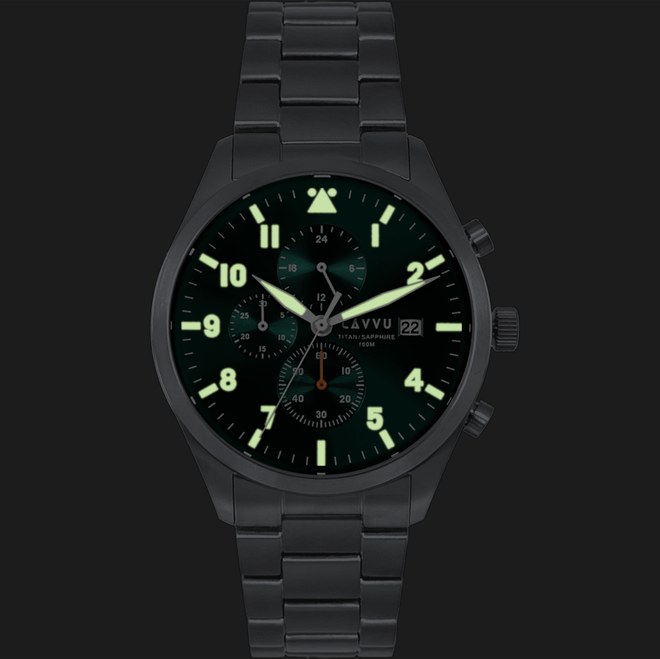 LAVVU Pánské titanové hodinky PILOT Chronograph Emerald Green 100M Sapphire