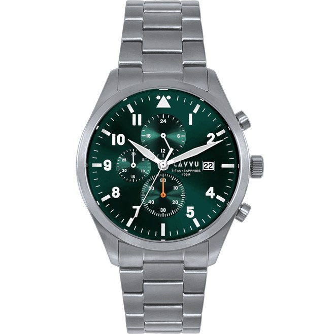 LAVVU Pánské titanové hodinky PILOT Chronograph Emerald Green 100M Sapphire