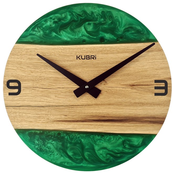 KUBRi 0183A - Luxusní dubové hodiny s epoxidovými doplňky