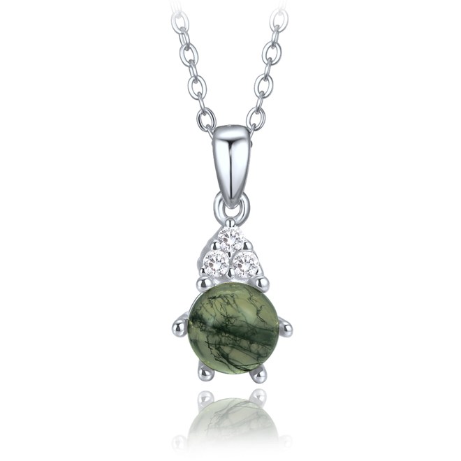 MINET Elegantní stříbrný 925/1000 náhrdelník s mechovým achátem a zirkonem JMAS0318ZN45