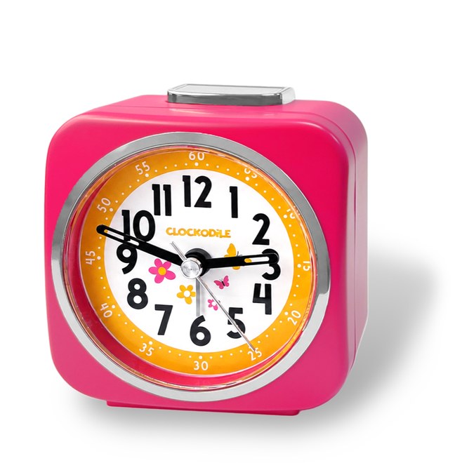 CLOCKODILE Růžový dětský budík MOTÝL S KYTIČKAMI