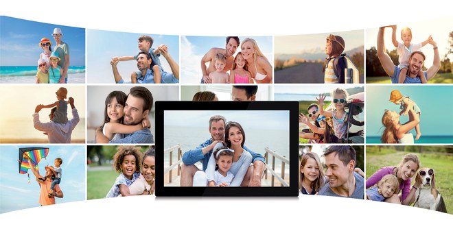 TFA 37.1000.01 - digitální fotorámeček s přesným časem a předpovědí počasí a aplikací Frameo