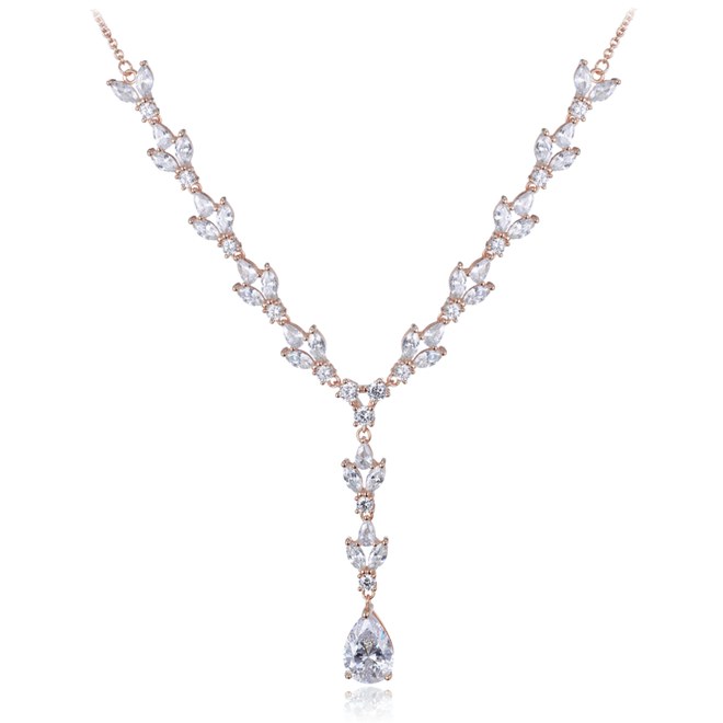 MINET Luxusní rose gold stříbrný náhrdelník se zirkony Ag 925/1000 16,35g