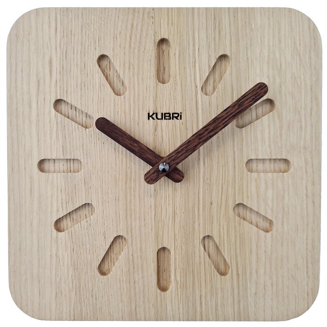 KUBRi 0154 - 40 cm hodiny z dubového masívu včetně dřevěných ručiček