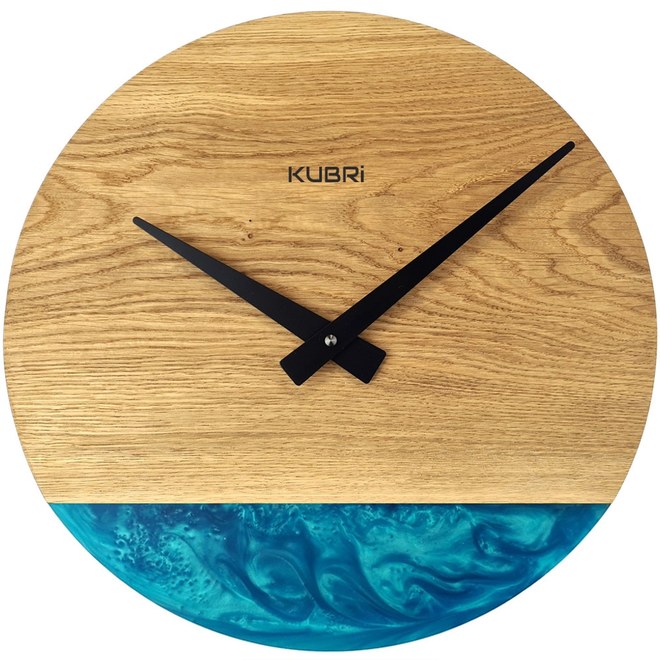 KUBRi 0184 - Luxusní dubové hodiny s epoxidovými doplňky