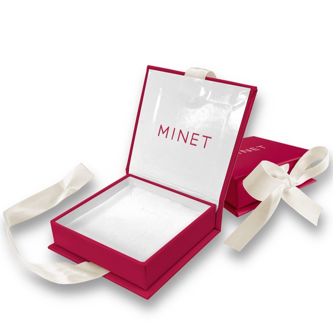 MINET PREMIUM Tmavě růžová magnetická krabička na šperky s béžovou stuhou - 8 x 8 x 2,5 cm