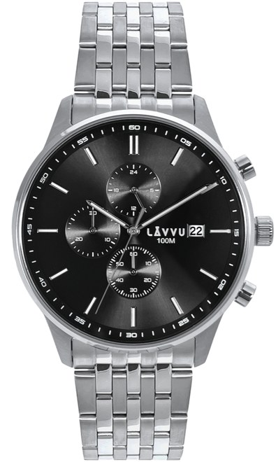 LAVVU Pánské hodinky YSTAD Chronograph Black s vodotěsností 100M LWM0251