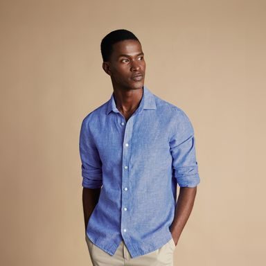 Charles Tyrwhitt Pure Linen Shirt — Cobalt Blue