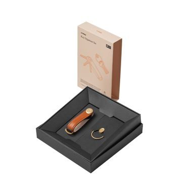 Set regalo con portachiavi Orbitkey 2.0 in pelle (Cognac with Tan Stitching and Yellow Gold Hardware) + Ring V2 Yellow Gold