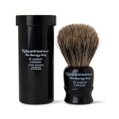 Pennello da barba da viaggio Taylor of Old Bond Street con setole di tasso (pure badger, nero)