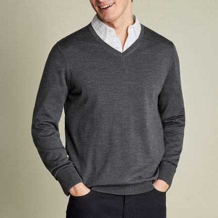 Charles Tyrwhitt Pure Merino V-Neck Jumper — Grey