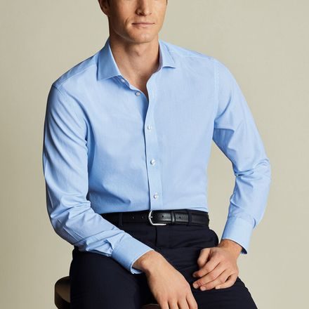 Charles Tyrwhitt Cutaway Collar Non-Iron Stretch Poplin Bengal Stripe Shirt — Cornflower Blue