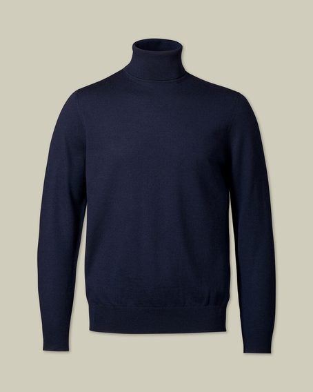 Charles Tyrwhitt Pure Merino Roll Neck Jumper — Navy