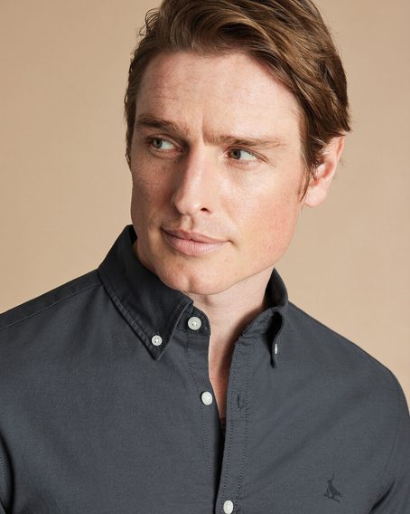 Charles Tyrwhitt Stretch Washed Oxford Shirt — Slate Grey