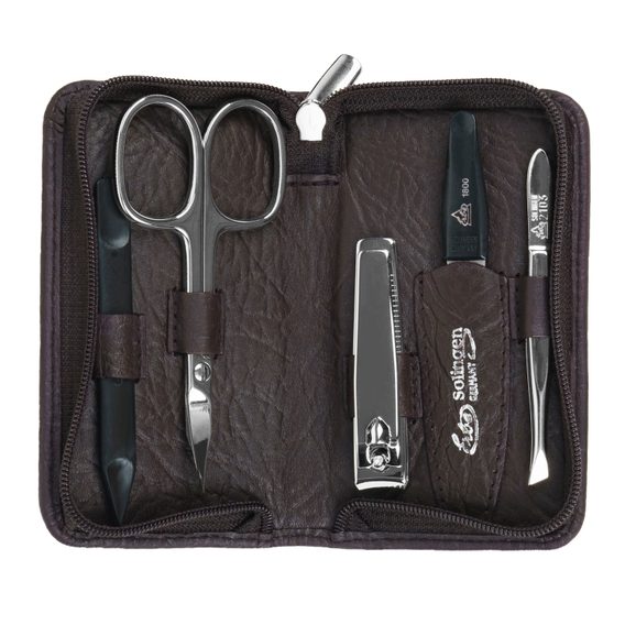Set da cinque pezzi per manicure con custodia in pelle con cerniera Erbe Solingen - marrone