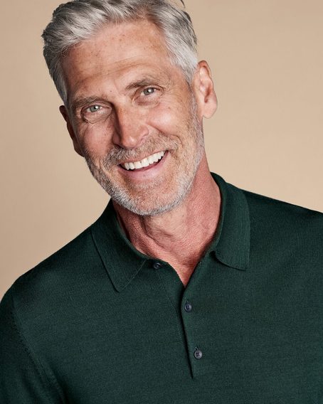 Charles Tyrwhitt Merino Polo Jumper — Forest Green