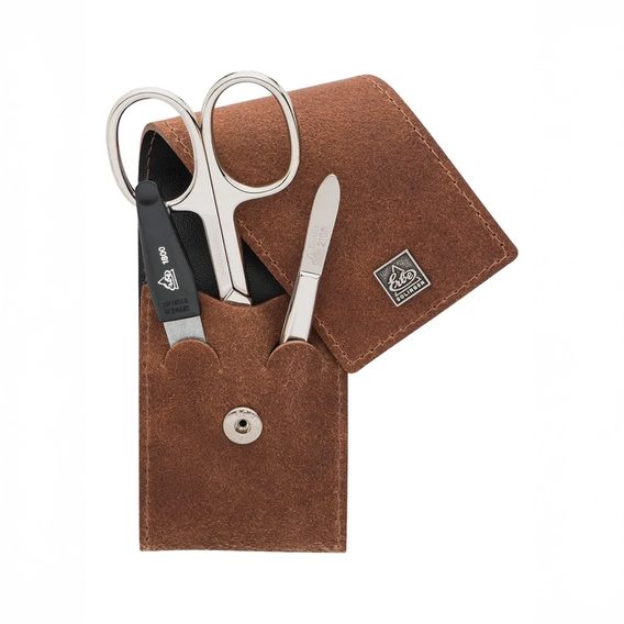 Set da tre pezzi per manicure in acciaio inossidabile opaco in una custodia in pelle Erbe Solingen