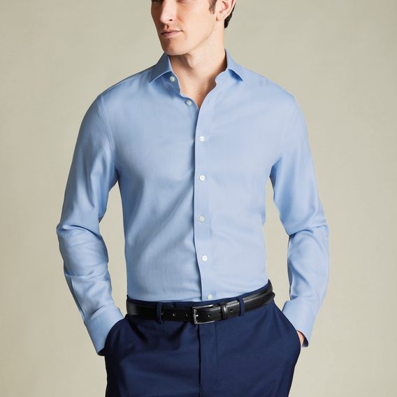 Charles Tyrwhitt Spread Collar Non-Iron Herringbone Shirt — Sky Blue