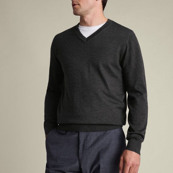 Charles Tyrwhitt Pure Merino V-Neck Jumper — Charcoal