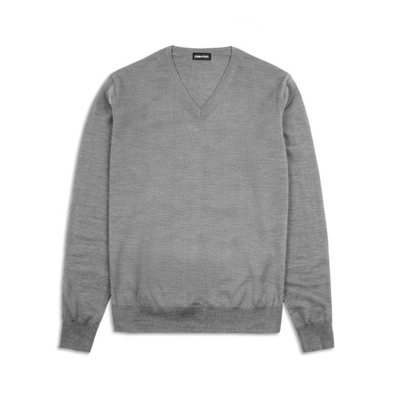Maglione leggero John & Paul in lana merino - grigio scuro (scollatura a V)