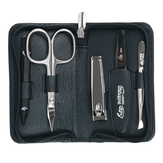 Set da cinque pezzi per manicure con custodia in pelle con cerniera Erbe Solingen - nero