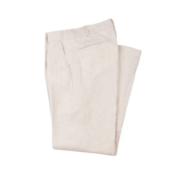 Brooksfield Pleated Linen Trousers — Off-White