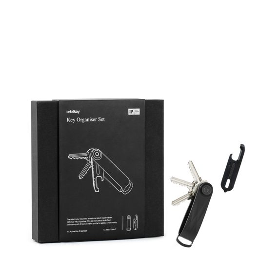 Set regalo con portachiavi Orbitkey 2.0 in elastomero (Black & Black Hardware) + Multitool v2 nero