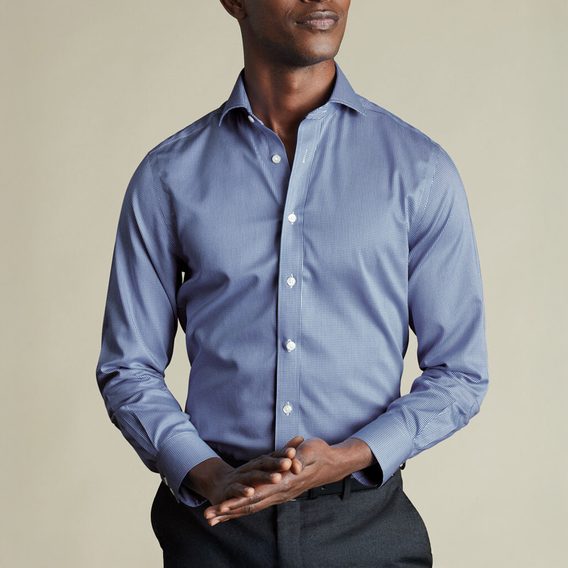 Charles Tyrwhitt Royal blue puppytooth non-iron twill cutaway slim fit