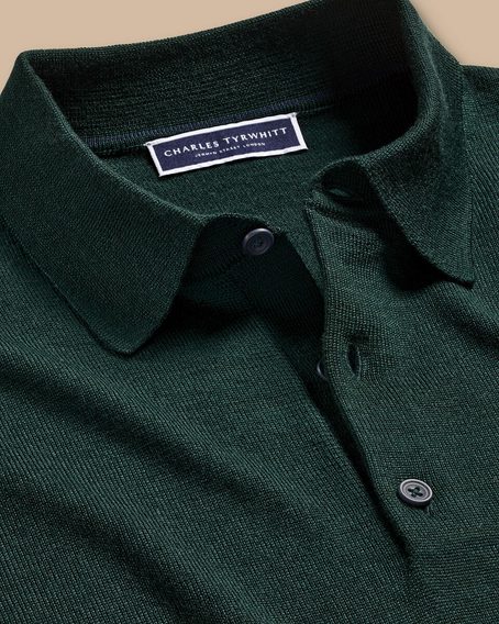 Charles Tyrwhitt Merino Polo Jumper — Forest Green