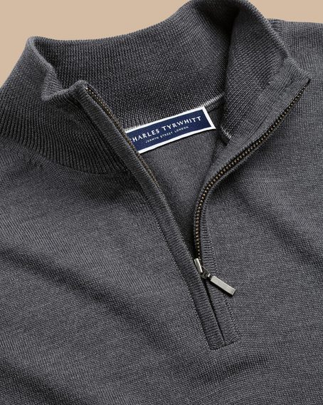 Charles Tyrwhitt Merino Zip Neck Jumper — Grey