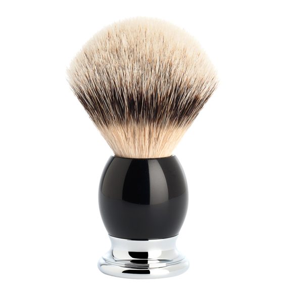 Pennello da barba grande Mühle Sophist con setole di tasso (silvertip badger, resina nera)