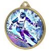 Skiing 3D Texture Print Full Color 2 1/8&quot; Medal - Gold