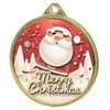 Merry Christmas Santa 3D Texture Print Full Color 2 1/8 Medal - Gold
