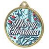 Merry Christmas 3D Texture Print Full Color 2 1/8 Medal - Gold