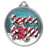 Santa Run (Blue) Christmas 3D Texture Print Full Color 2 1/8 Medal - Silver