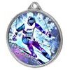 Skiing 3D Texture Print Full Color 2 1/8&quot; Medal - Silver