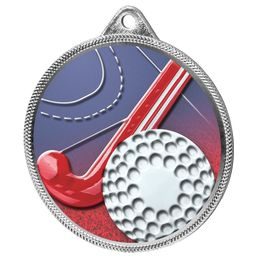 Field Hockey 3D Texture Print Full Color 2 1/8&quot; Medal - Silver