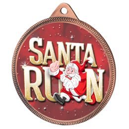 Santa Run (Red) Christmas 3D Texture Print Full Color 2 1/8 Medal - Bronze