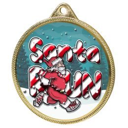 Santa Run (Blue) Christmas 3D Texture Print Full Color 2 1/8 Medal - Gold