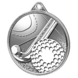 Field Hockey 3D Texture Print Antique Color 2 1/8&quot; Medal - Silver