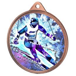 Skiing 3D Texture Print Full Color 2 1/8&quot; Medal - Bronze