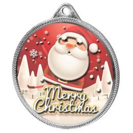 Merry Christmas Santa 3D Texture Print Full Color 2 1/8 Medal - Silver