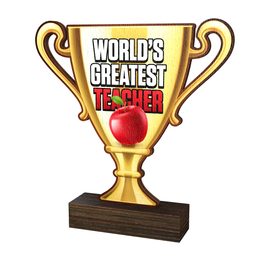 Worlds Greatest Teacher Real Wood Trophy Cup