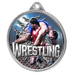 Wrestling Color Texture 3D Print Silver Medal