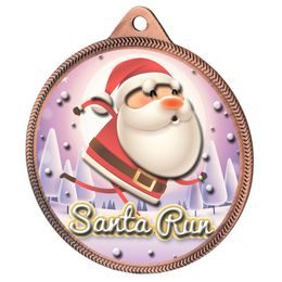 Santa Run (Pink) Christmas 3D Texture Print Full Color 2 1/8 Medal - Bronze