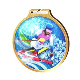 Habitat Downhill Skiing Gold Eco Friendly Wooden Medal