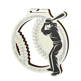 Acacia Baseball Silver Eco Friendly Wooden Medal