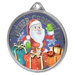 Father Christmas 3D Texture Print Full Color 2 1/8 Medal - Silver