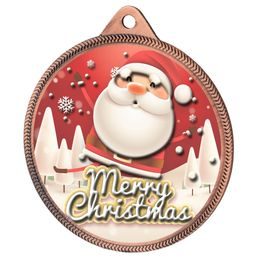 Merry Christmas Santa 3D Texture Print Full Color 2 1/8 Medal - Bronze