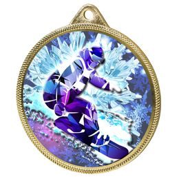 Snowboarding 3D Texture Print Full Color 2 1/8&quot; Medal - Gold